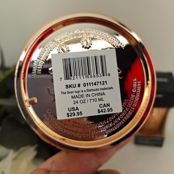 Starbucks 24 Oz Rose Gold Diamond Textured Tumbler & Keychain Cold Cup Ornament - Picture 6 of 10